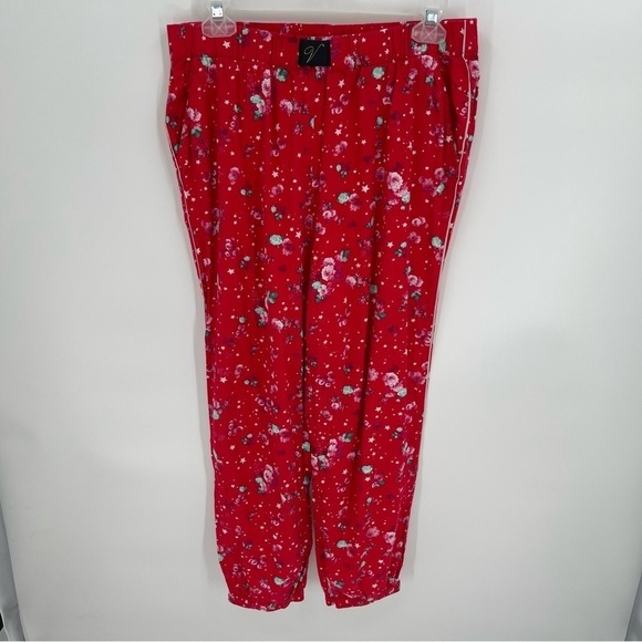 Victorias Secret Cotton And Flannel Pajama Set PJ Red Pink Starry Floral Size M - Picture 5 of 10